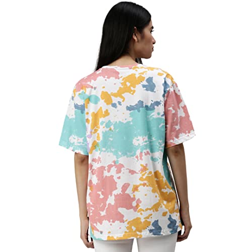 Image of Veirdo Original Disney Mickey Printed Pure Cotton Oversize Loose Baggy Fit Drop Shoulder Half Sleeves Round Neck Mickey Tit-Dye T-Shirt for Women (GL OS ST3008 TD)