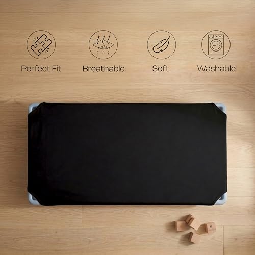 Image of Pack of 6 Cot Sheet for Daycare Preschool Cot Bed -Polyblend Fabric with Corner Elastic Cots Sheets Fits On 22 inch X 52 inch Inches Size Toddler and Preschool Daycare Cot Black 22 X 52 Size