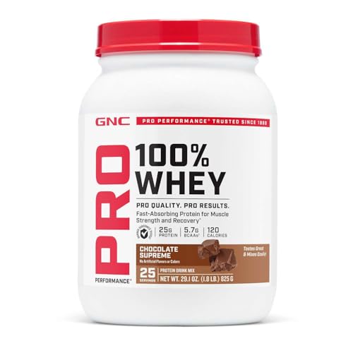 GNC Pro Performance 100% Whey Protein Powder 2.0 Fast Absorbing for Muscle Strength and Recovery Chocolate 25 Servings