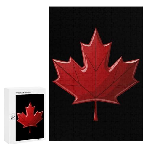 Red Canada Flag Maple Leaf Jigsaw Puzzles for Adults 300 PCS Wooden Puzzles Unique Puzzle Gifts