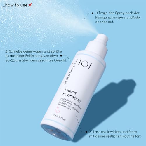 Geek & Gorgeous LIQUID HYDRATION - Hydrierendes Gesichtsspray mit 5% Panthenol und natürlichen Feuchtigkeitsfaktoren - für alle Hauttypen - 110 ml Sprühflasche