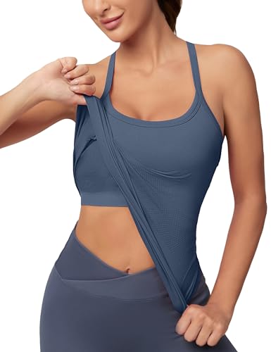 Image of MathCat Workout Tank Tops for Women with Built in Bra, Sleeveless Gym Tops Seamless Racerback Athletic Yoga Shirts