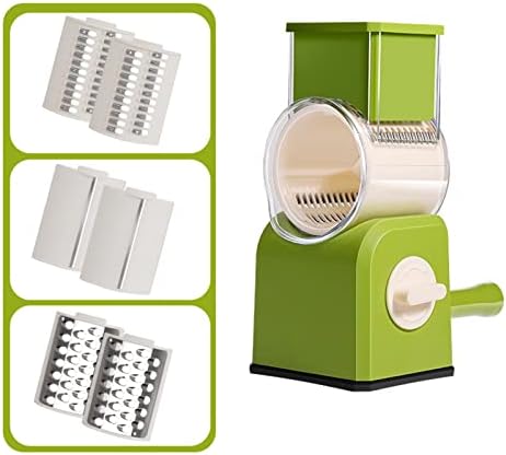 Rotary Vegetable Chopper Cutter with Handle 3 Blades-Cheese Grater Round Mandoline Slicer Fast Vegetable Slicer Chopper Cutter For Potato Fruit Nuts (Green)