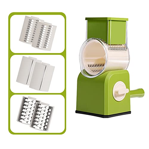 Rotary Vegetable Chopper Cutter With Handle 3 Blades-Cheese Grater Round Mandoline Slicer Fast Vegetable Slicer Chopper Cutter For Potato Fruit Nuts (Green) #TOP27