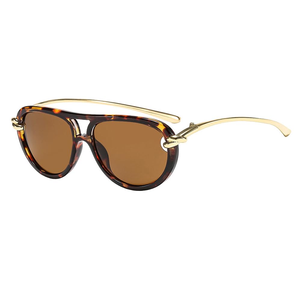 Frissin Women's 1Pc Leopard Brown Large Pilot Sunglasses Uv400 Protection Toad Shapes Frame Gold Metal Temples Luxury Sun Glasses Double Bridge Sunnies Outdoor Travel Street Party