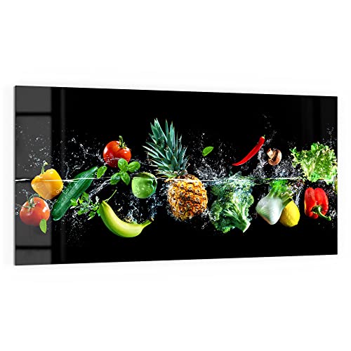 DEQORI Küchenrückwand Glas | Motiv Sauberes Obst und Gemüse | 100x50 cm | Bad- oder Herd-Rückwand | Herdblende Spritzschutz für Küche & Badezimmer | moderne Deko für Fliesenspiegel
