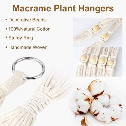OurWarm 5 Pack Macrame Plant Hangers Indoor Wall Hanging Planter Basket with 5 Hanging Hooks, Cotton Rope Flower Pot Macrame Hanging Plant Holders for Ceiling Outdoor Garden Home Décor