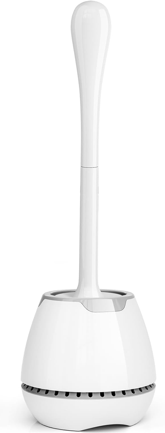 UPTRONIC Toilet Brush and Holder Set - 16.5" Ergonomic Long Handle, 360° Deep Clean Bristles, Ventilated Holder for Bathroom