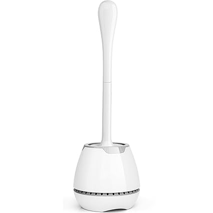 Toilet Brush and Holder, Toilet Bowl Brush with Ventilated Holder and Ergonomic Long Handle, Durable Bristles Toilet Scrubber Set for Bathroom Cleaning(White)