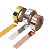 ✔Cinta Washi de Lámina: Incluye 9 rollos de cinta washi de lámina, 3 diseños de colores de alta moda: oro, oro rosa y plata, satisfacen su producción de diversas artesanías.