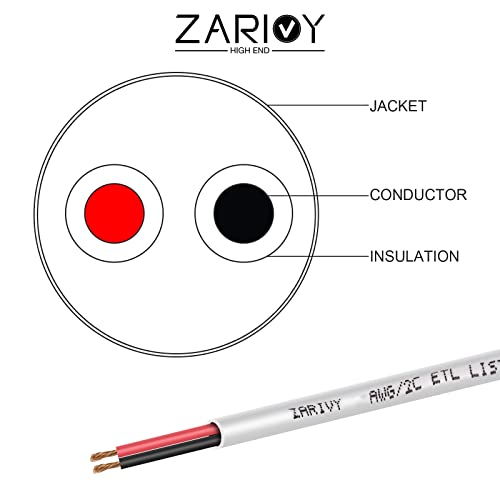 Zarivy 50 Feet 20 Gauge 2 Conductors Red Black Wire With Fire Resistant Cl2 White Jacket, 20Awg Ofc Hookup Electrical Wire Led Strips Extension Cord Cable For Led Ribbon Lamp Tape Lighting #TOP3