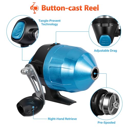 Image of PLUSINNO Kids Fishing Pole with Spincast Reel Telescopic Fishing Rod Combo Full Kits for Boys, Girls, and Adults(Blue, 120cm 47.24In)