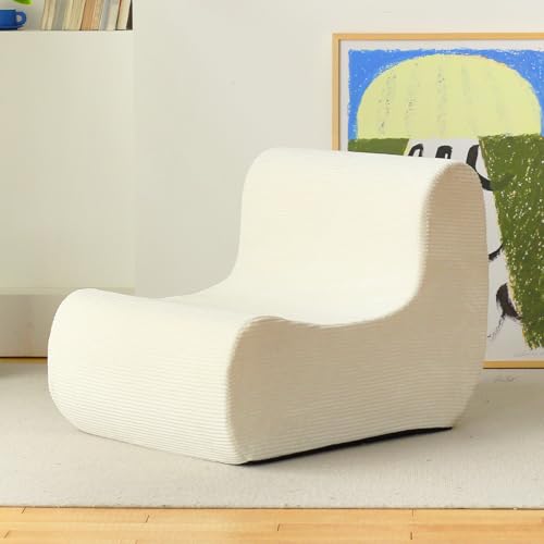 N&V Single Seated Foam Sofa, Armless Floor Sofa, One Piece High Density Foam, Removable and Machine Washable Cover, Ivory