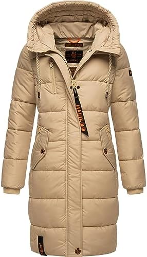Marikoo dames winterjas (XS-5XL) - gewatteerd, met capuchon, fleecevoering - N076, crème, S