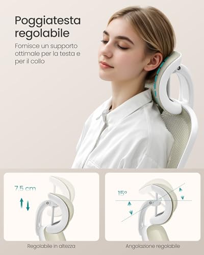 Sedia da Ufficio Girevole, Sedia di Rete da Computer Ergonomica, Supporto Lombare, Oscillante, Seduta 53 cm, Braccioli Pieghevoli, Poggiatesta, Beige Cappuccino OBN047K01 - Sedia gaming - Immagine 3