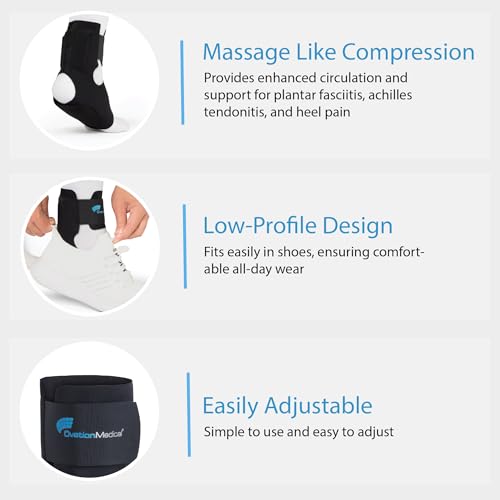Ovation Medical Step Free Plantar Fasciitis Brace - Massage-Like Ankle Compression for Daytime Heel Pain and Plantar Fasciitis Relief - Lightweight and Low Profile (Large)