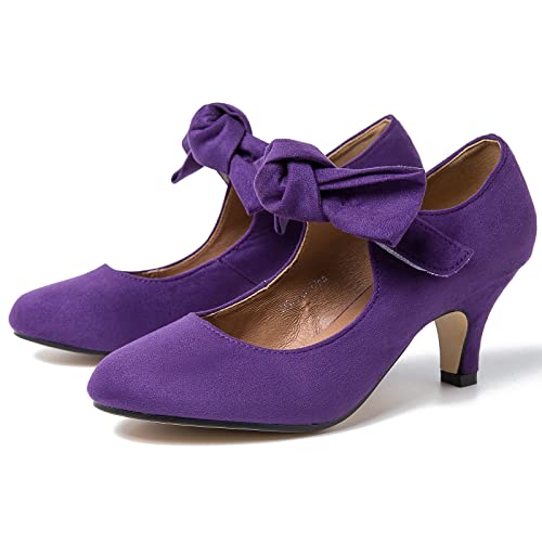 LIURUIJIA Women's Bow Mary Jane Kitten Heel Pumps Dress Shoes Purple 9 by LIURUIJIA - Used condition - Image 8