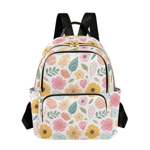 Mochila de moda para mujer con estampado de flores retro coloridas tamaño M casual