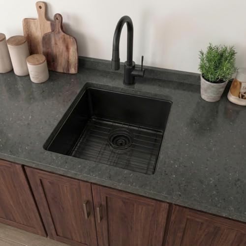Image of LQS Black Stainless Steel Undermount Bar Sink, 15 inch x 17 inch Small Wet Bar Sink and RV Kitchen Sink Workstation, 16 Gauge Stainless Steel Kitchen Sink with Abundant Accessories For RV, Outdoor, Coffee Bar