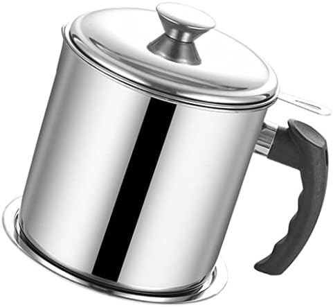 sevennine Oil Strainer Pot Stainless Steel Grease Container Oil Storage Can with Removable Filter Lid,Cooking Oil Storage Grease Keeper, Silver