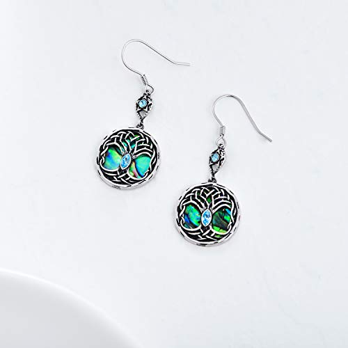 Celtic Tree Of Life Earrings Sterling Silver Family Tree Dangle Drop Earrings With Birthstone Crystals, Birthday Jewelry Gifts For Women Her (Simulated Aquamarine) #TOP1