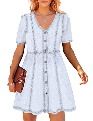 Luvamia Jean Dress For Women Swing Dress For Women Button Down Dress Button Up Dress For Women Light Blue Roadknight Blue Size Large Size L #TOP6