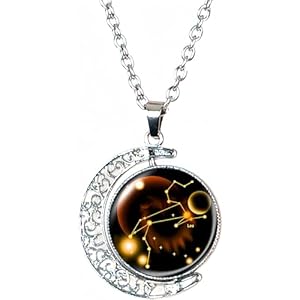 DEQIYIJI Zodiac Necklace Jewelry Birthday Gifts Astrology 12 Constellation Horoscope Sign Galaxy Crescent Half Moon Pendant Necklace