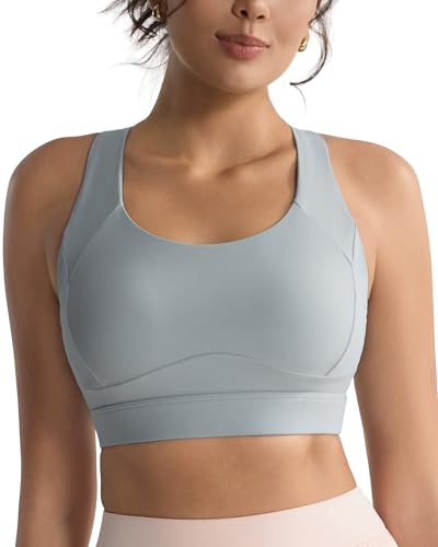 Image of RUNNING GIRL Sports Bras for Women, Moulded Cup High Impact Workout Pink Sports Bra Racerback Yoga Bra High Support(WX3068 Ice Grey L)
