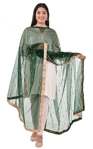 Image of YOUTHQUAKE Women's Net Embroidered Full Size Dupatta With 4 Side Golden Lace