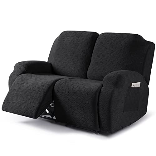 Image of VANSOFY Recliner Cover, 2-Pieces Stretch Reclining Couch Cover with Pockets Loveseat Sofa Slipcovers Soft Washable Furniture Protector for Dogs Cats(Black)