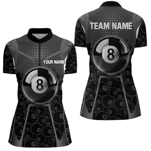 Personalized White Black 8 Ball Billiard 3D Quarter Zip Shirts for Women 8 Ball Pool Pattern Jerseys V1034