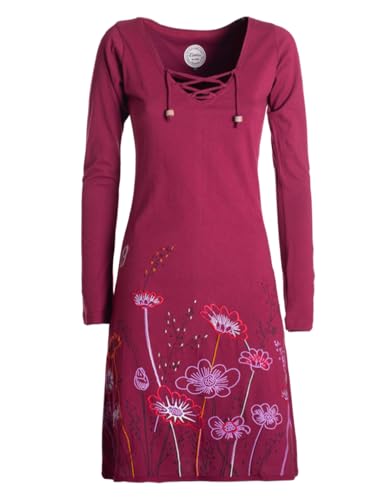 Vishes - Alternative Bekleidung - Damen Langarm-Shirtkleid Tunika-Kleid Baumwollkleid mit Blumen-Print dunkelrot 38