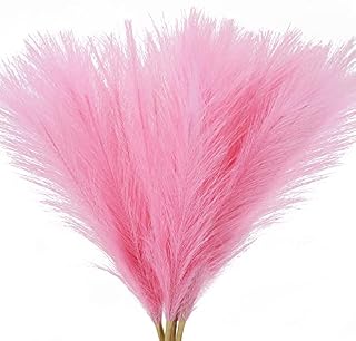 HUAESIN 4PCS Pink Pampas Grass Artificial Pampas Grass Decor 45CM Tall Pampas Grass Fluffy Artificial Pompous Grass Pink Pampas Grass Bouquet for Boho Dceor Home Party Wedding Vase Filler