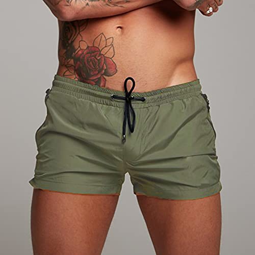 Mens Swim Briefs Slim Swimwear Sexy Breathable Mens Swim Trunks Beachwear Chic Printed Surf Beach Pants Green3