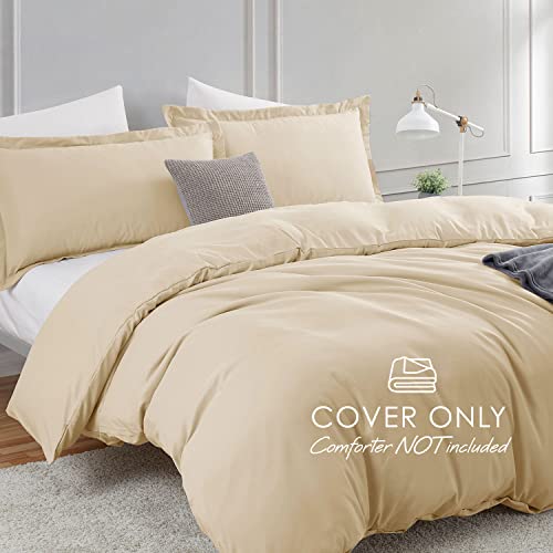 Image of Hearth & Harbor Beige Cream Duvet Cover Full Size, 3 Piece Bedding Set | Soft Double Brushed Bedding Set, Button Closure, 1 Duvet Cover 80x90 Inches, 2 Pillow Shams