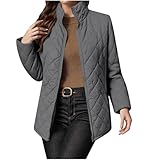 FUPODD Steppjacke Damen Leicht Ohne Kapuze Winterjacke Damen Warm Daunenjacke Winter Steppmantel Stehkragen Wintermantel Lang Elegant Puffer Jacke Mit Taschen Stepp Übergangsjacke Reissverschluss