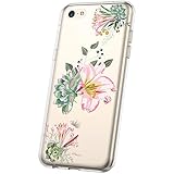 PHEZEN Case for iPhone 5C,iPhone 5C Case Flower Art Design Soft Flexible Crystal Clear Floral Pattern TPU Silicone Rubber Case Ultra Thin Transparent TPU Bumper Case Cover for iPhone 5C,Floral#8