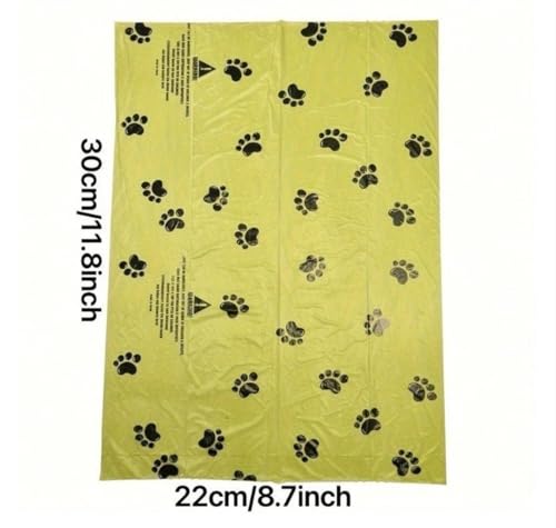 Image of Dog Poop waste Bags with Paw Print Design, 15 Rolls, total 225 Count, Thick & Leak-Proof, 8.7 x 11.8 inches, Unscented