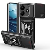 ESHUYI® Cover per Xiaomi Redmi Note 14 5G con Custodia per Fotocamera Scorrevole e Supporto ad Anello [Custodia Paraurti Compatibile con Supporto Magnetico per Auto], Nero