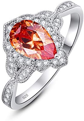 PAKULA Silver Tone Women Fashion Jewelry Simulated Morganite Teardrop Gemstone Finger Ring Teen Girls Wife Party Gifts Size 8