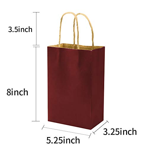 Image of bagmad 100 Pack 5.25x3.25x8 Inch Small Red Gift Paper Bags with Handles Bulk, Kraft Bags, Craft Grocery Shopping Retail Party Favors Wedding Business Sacks (Red, 100pcs)