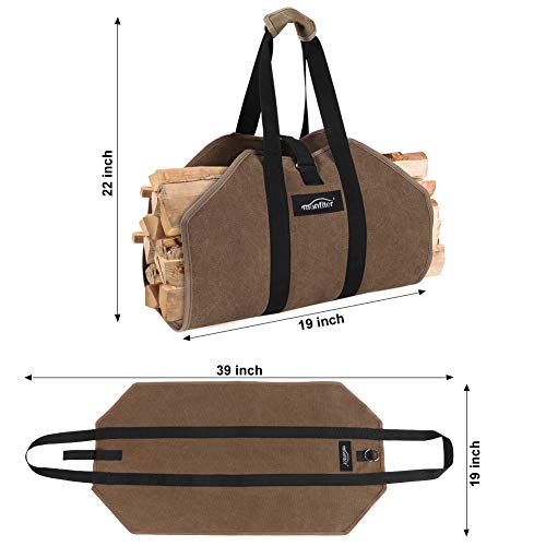 Manfiter Firewood Carrier Tote Bag, Waxed Canvas Log Carrier Large Sturdy Durable Fireplace Stove Accessories Firewood Bag with Padded Handles, Wood Carrier for Outdoor Camping and Indoor Fire Pit