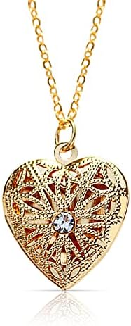 BCoco Women Girls Heart Locket Necklace That Holds Pictures 18K Gold Plated With Rhinestone Vintage Pendant Necklace Birthday Gifts Jewelry