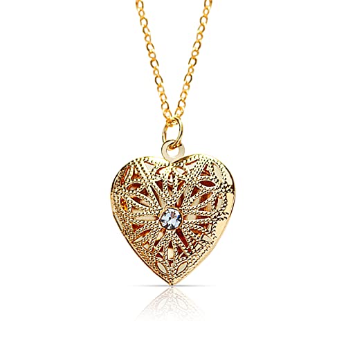 Bcoco Women Girls Heart Locket Necklace That Holds Pictures 18K Gold Plated With Rhinestone Vintage Pendant Necklace Birthday Gifts Jewelry #TOP30