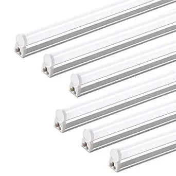 Barrina (Pack of 6) Barrina LED T5 Integrated Single Fixture, 4FT, 2200lm, 6500K (Super Bright White), 20W, Utility Shop Light, Ceiling and Under Cabinet Light, Corded electric with built-in ON/OFF sw