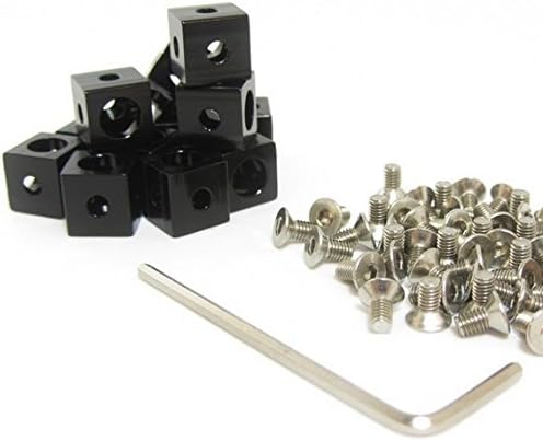 Corner cube for aluminium profile system Makerbeam 10x10 black, set of 12 pieces including screws.
