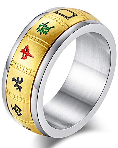 083基地 メンズ リング チタン【国士無双】幸運指輪 麻雀 マージャン 回転可能 9mm 1.7g ゴールドメッキ サイズ21号