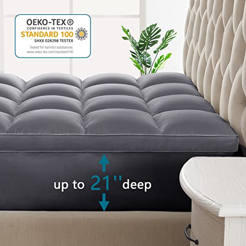 Chokit Premium 2100 Series Mattress Topper Queen Extra Thick Cooling Mattress Pad Cover, 400Tc Plush Fluffy Pillow Top For Back Pain, Soft Breathable 5D Snow Down Alternative Fill With 8-21" Deep #TOP4