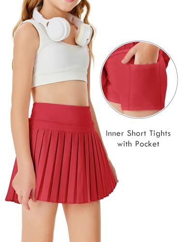 Image of Haloumoning Girls Pleated Skirts with Shorts Athletic Tennis Skorts Sport Performance Skirt with Pockets 4-14 Years