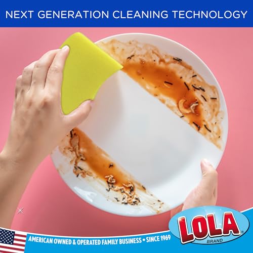 Image of LOLA Heavy Duty Scrub Sponges, 12 Pack, Made in USA, Superior Sponge Lasts up to 4X Longer, Reusable Long Lasting, Next Generation Cleaning